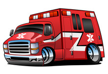 Red Paramedic Ambulance Rescue Truck Cartoon Isolated Vector Illustration