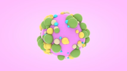 Poster - 3D rendering of a large purple sphere and many small colored balls around. The image of an ideal geometric composition, the molecular structure of happiness. Abstraction, futuristic design.