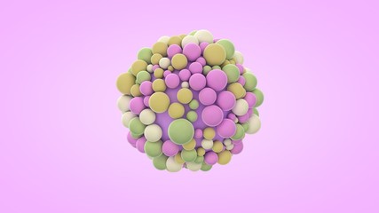 Poster - 3D rendering of many small balls of different colors and sizes. Abstract composition, the idea of happiness and joy, geometric shapes in perfect interaction. The molecule of joy.