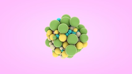 Poster - 3D rendering of many small balls of different colors and sizes. Abstract composition, the idea of happiness and joy, geometric shapes in perfect interaction. The molecule of joy.