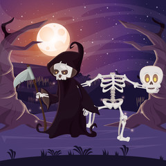 Sticker - halloween dark scene with person disguised death