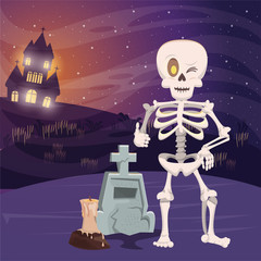 Wall Mural - halloween dark scene with skeleton