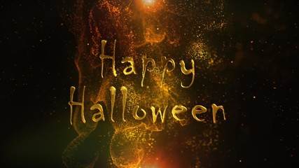 Wall Mural - Happy Halloween Particle Dance 4K Loop features golden particles coming in from the top of the screen and spreading out to reveal a metallic Happy Halloween and then fading to black in a loop