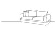 continuous line drawing of couch sofa with cushions