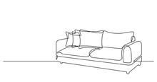 Continuous Line Drawing Of Couch Sofa With Cushions