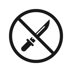 Wall Mural - The vector of No Knife or No Weapon Sign. No weapon allowed symbol. Knife cross out. High quality prohibition sign isolated on white. City public signs. Monochrome, one color, black and white.