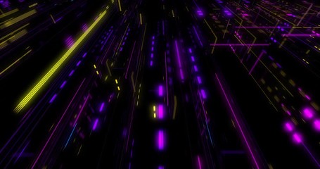 Poster - Flying over abstract motion background, a futuristic circuit board, Digital motherboard. Digital grid, CPU Processing, Digital network, Computing, GPU gaming, Web, internet. 3D render