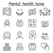Mental health icon set in thin line style