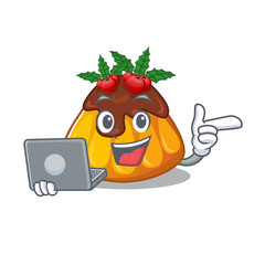 Sticker - With laptop christmas pudding served on mascot plate