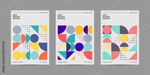 Fotomural Placard templates set with Geometric shapes, Retro geometric style flat and line design elements