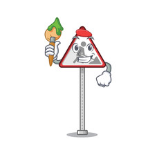 Sticker - Artist road work sign cartoon shape character