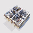 © Free_styler - 3d render illustration of multistory residential floor plan, isometric