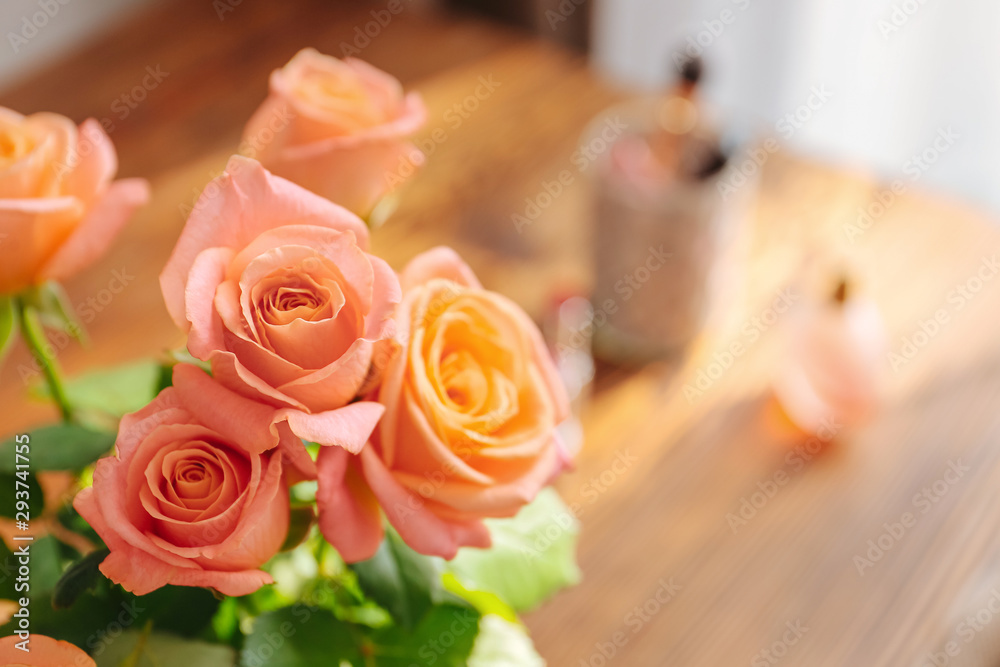Rose flowers on table, closeup