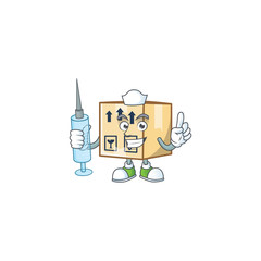 Wall Mural - Nurse cardboard close cartoon character mascot style.