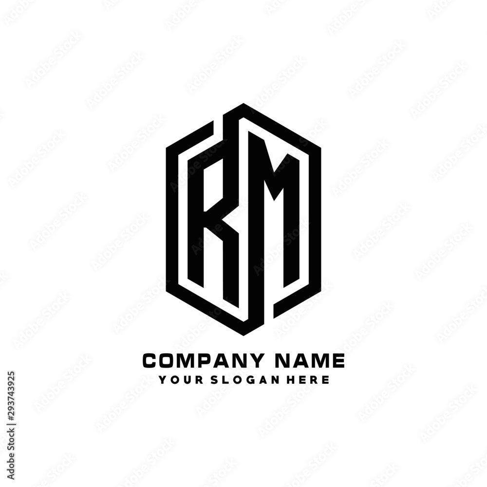 RM initials business abstract logo in the shape of a hexagon, with a ...