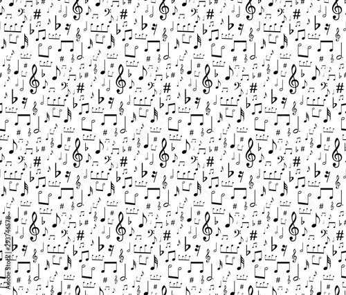 Fotografia seamless musical symbols and marks seamless background with musical notes,  Seam