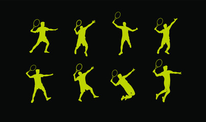 Poster - set tennis man jump set silhouette logo icon design vector illustration template