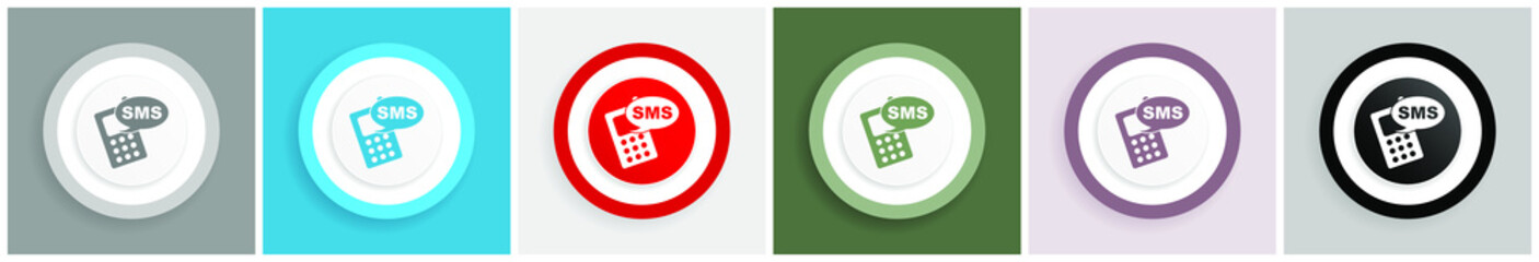 Aufkleber - Sms icon set, colorful flat design vector illustrations in 6 options for web design and mobile applications