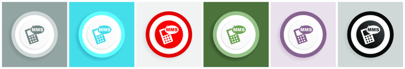 Aufkleber - Mms icon set, colorful flat design vector illustrations in 6 options for web design and mobile applications