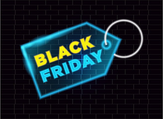Wall Mural - Black Friday neon advertisement sale vector background image