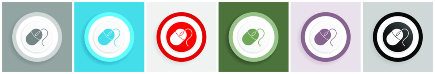 Leinwandbilder - Mouse icon set, colorful flat design vector illustrations in 6 options for web design and mobile applications