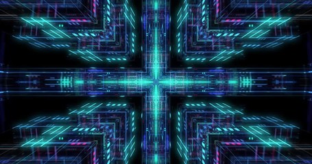 Poster - Flying futuristic central processing unit. electronic circuitry within a computer that carries out the instructions of a computer program performing arithmetic, logic, controlling. loop / 3D render