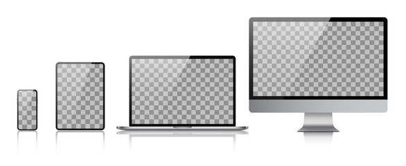 Poster - Set of computer, laptop, tablet and phone in realistic vector style.