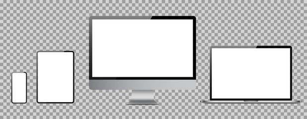 Poster - Set of computer, laptop, tablet and phone in realistic vector style.