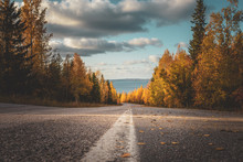 Autumn Road View From Sotkamo, Finland.