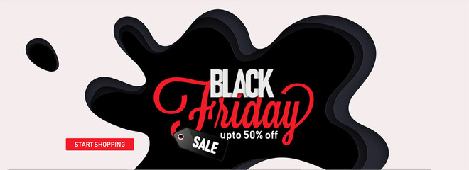 Poster - Website sale banner design, 50% discount offer with lettering Black Friday on black abstract background.