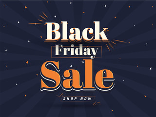 Sticker - Flat style website poster or flyer design with lettering of Black Friday Sale on blue ray background.