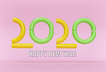 Poster - new year 2020 text. minimal concept with abstract tubes. 3d rendering