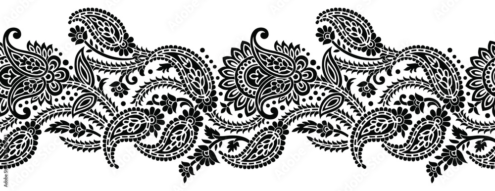 Seamless black and white vintage paisley border Stock Vector | Adobe Stock