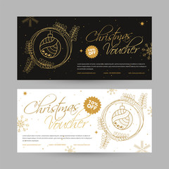 Sticker - Marry Christmas Voucher design with 10% discount offer, Christmas Ornaments decorated coupon in two color option.