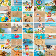 Wall Mural - Travel concept collage. Sea vacation. Selective focus.