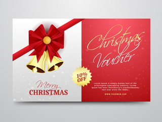 Sticker - Christmas gift voucher, discount coupon, or horizontal template design with 10% discount value.