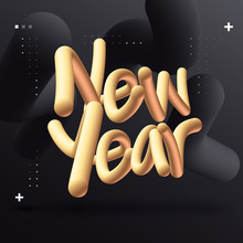 New Year Colorful Trendy Illustration. Poster Card Modern Design. Black And Gold Gradient