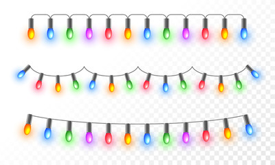 Poster - colorful illuminated lighting garlands on png background for festival celebration concept.