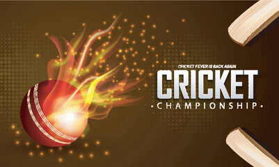 Canvas Print - Realistic fire ball and cricket bat on brown halftone background. Cricket Championship Poster.