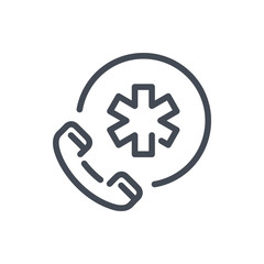 Poster - Ambulance call line icon. Phone tube with medical cross in circle vector outline sign.