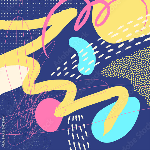 Creative doodle hand drawn art header with different shapes and textures. Col...