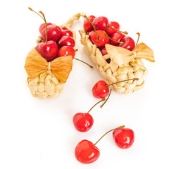 Sticker - Cherry in basket isolated on white background