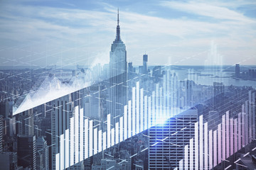 Aufkleber - Forex graph on city view with skyscrapers background double exposure. Financial analysis concept.