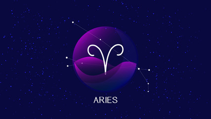 aries sign, zodiac background. beautiful and simple illustration of night, starry sky with aries zod