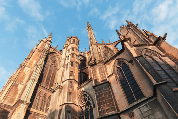 Wall Mural - Cityscape scenic view of Saint Stephen Cathedrla in Metz city at sunrise. Travel landmarks and tourist destination in France