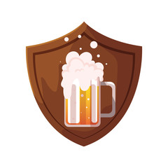 Sticker - mug of beer with wooden shield in white background