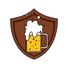 Sticker - mug of beer with wooden shield in white background