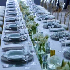 Beautifully organized event. Served festive table ready for guests.