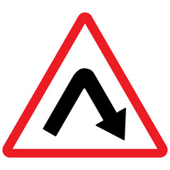 Wall Mural - Traffic sign red triangle - Sharp bend towards the right.