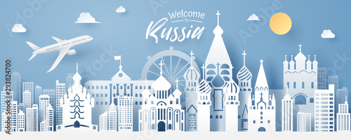 Fotografía paper cut of russia landmark, travel and tourism concept.